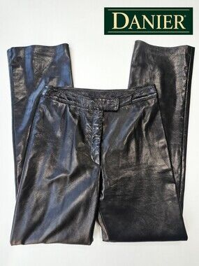 Danier Genuine Leather Black Pants Size 2 Straight Leg High Rise Made in Canada